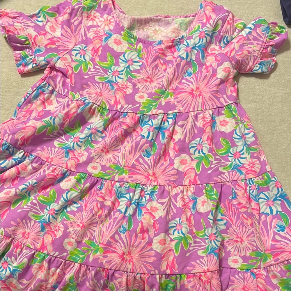 Lilly Pulitzer Pink and Green Puff Short Sleeve Cotton Sundress